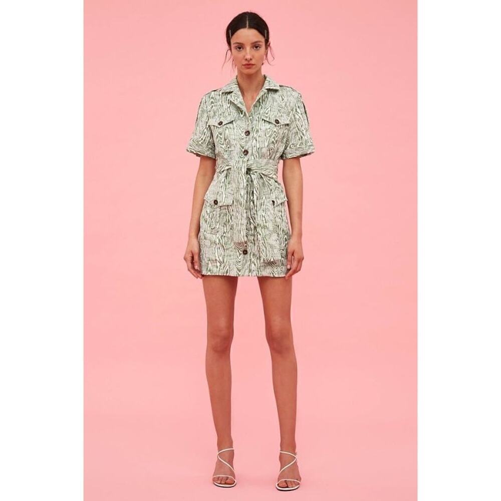 NWT C/Meo Collective Energized Ivy Woodgrain Mini Dress Green Size Large